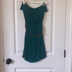 Green dress with brown belt